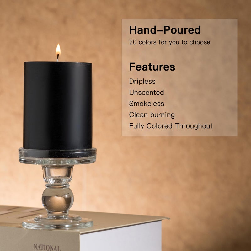 MOZEAL 3"" x 6"" Hand-Poured Unscented Candle Dripless Pillar Candle Set of 3 Long Lasting Burning Approx 120 Hours Burn Time Rustic Country Style for Wedding Dinner Christmas and Home Decor Black - Image 2